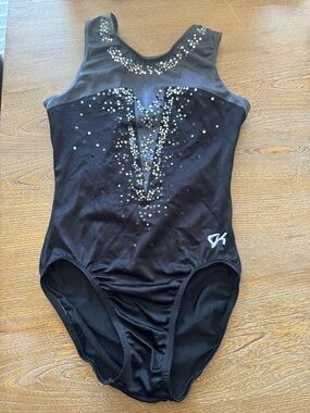 GK AXS Black Rhinestone-Embellished Gymnastics Leotard